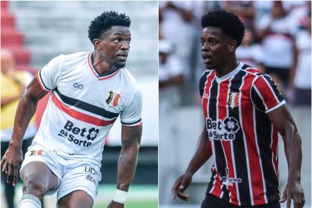 Lateral-direito Israel (à esq.) e volante Wagner Balotelli em ação pelo Santa Cruz