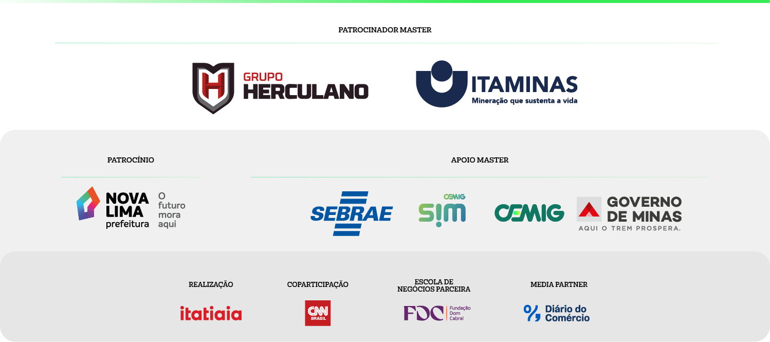 Patrocinadores, apoiadores e parceiros do Eloos Itatiaia: Grupo Herculano, Itaminas, AMM, Fecomércio MG, Codemge, Copasa, Governo de Minas, Cemig SIM, Sebrae, Prefeitura de Betim, Prefeitura de Nova Lima, BHIP, Conceição do Mato Dentro, Itatiaia, CNN Brasil, FDC, Diário do Comércio