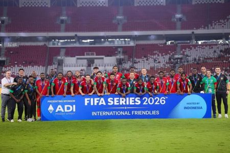 Seleção de São Cristóvão e Neves durante a Fifa Series • Divulgação/FIFA