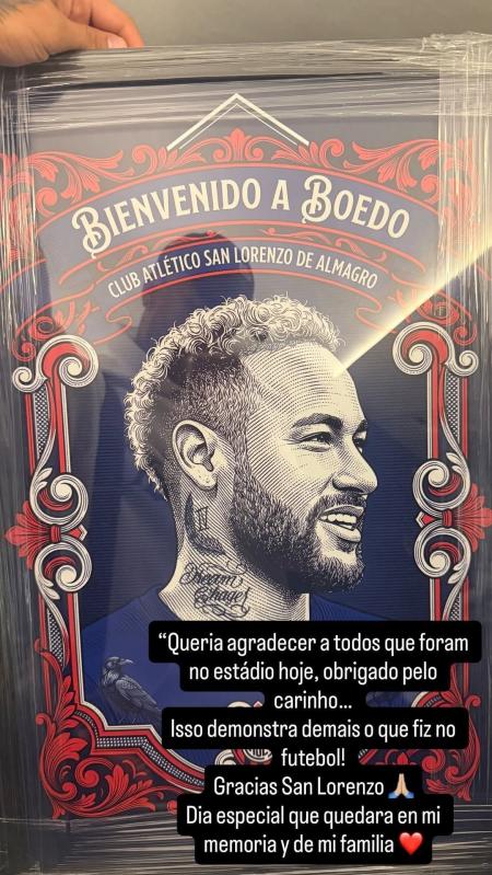 Story de Neymar agradecendo à torcida do San Lorenzo • Reprodução/ Instagram Neymar