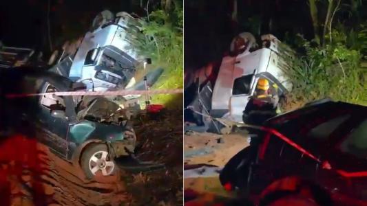 Vídeo mostra batida entre carro e bitrem que matou três na BR-262, em MG