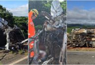 Batida de frente entre caminhão e carro mata motorista no Sul de Minas