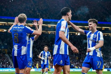 Jogadores comemoram gols de Porto 2 x 0 Tondela, pela Liga Portugal 2025/2026