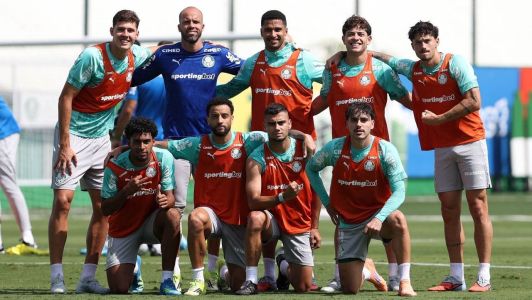 Jogadores do Palmeiras na última atividade antes da estreia na Copa do Brasil • Cesar Greco/Palmeiras
