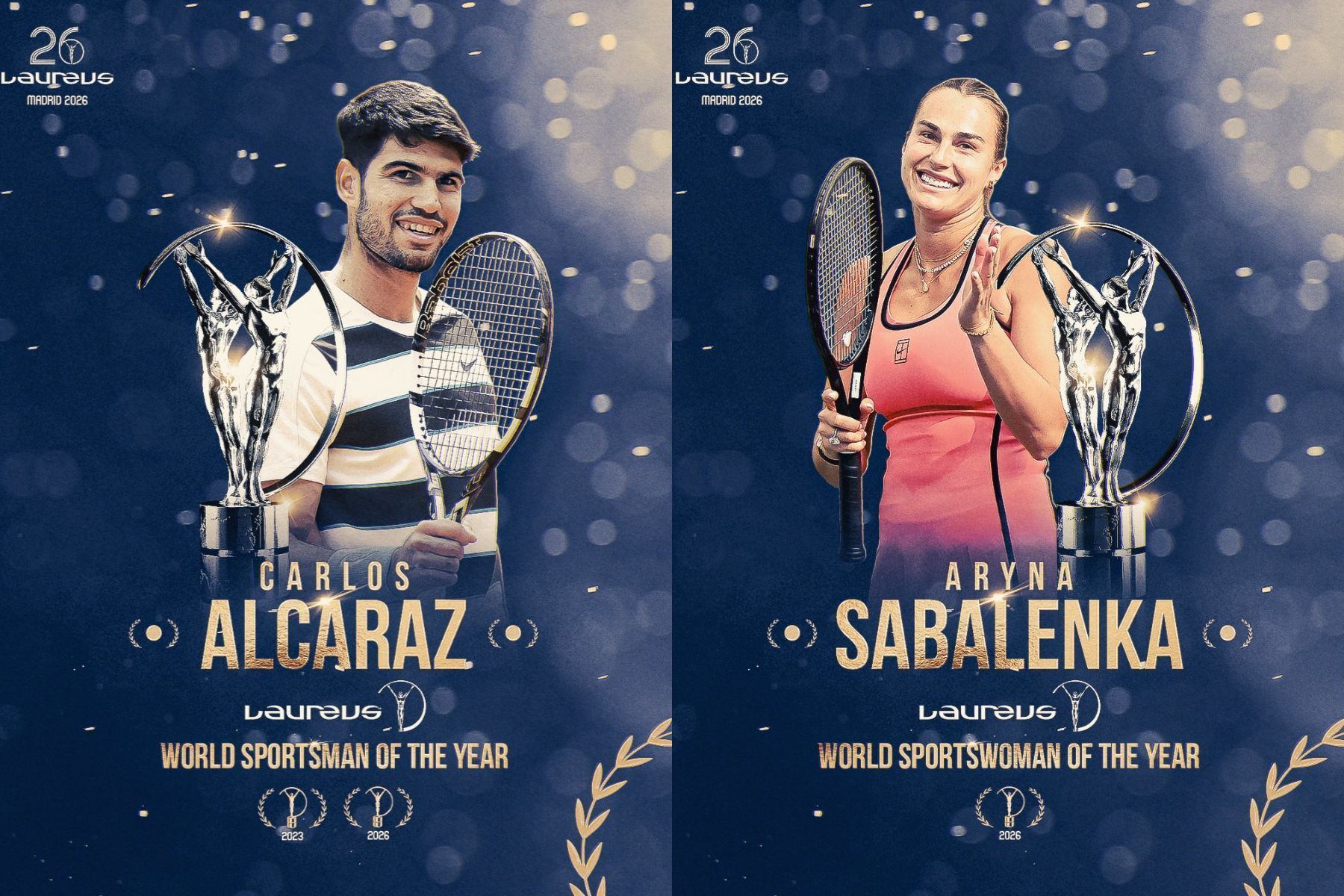 Alcaraz e Sabalenka são vencedores do Laureus, o 'Oscar do Esporte'