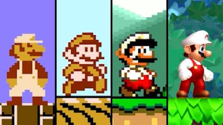 Mario ao utilizar uma fire flower ao longo dos jogos • Imagens da Internet