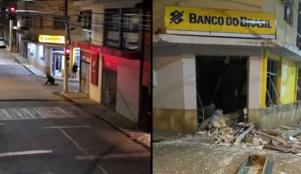 Vídeo mostra bandidos colocando explosivos em banco de Guidoval, interior de MG