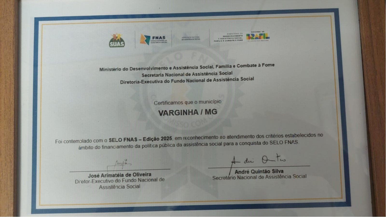 Varginha recebe certificado por ações de Assistência Social