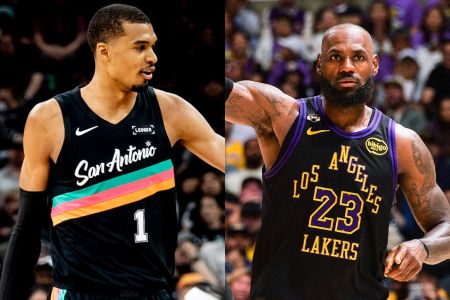 Victor Wembanyama e LeBron James em ação na temporada 2025/2026 da NBA