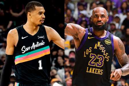 Victor Wembanyama e LeBron James em ação na temporada 2025/2026 da NBA