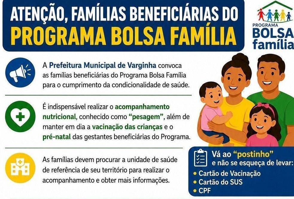 Beneficiários do Bolsa Família em Varginha devem atualizar as condições de saúde