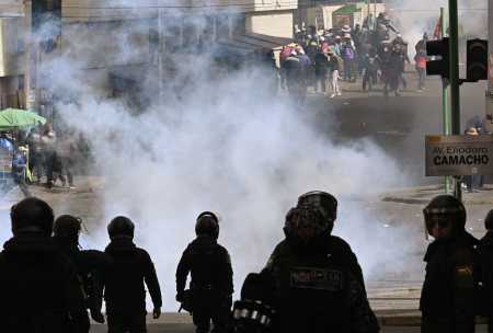 Cenas do protesto em La Paz, na Bolívia