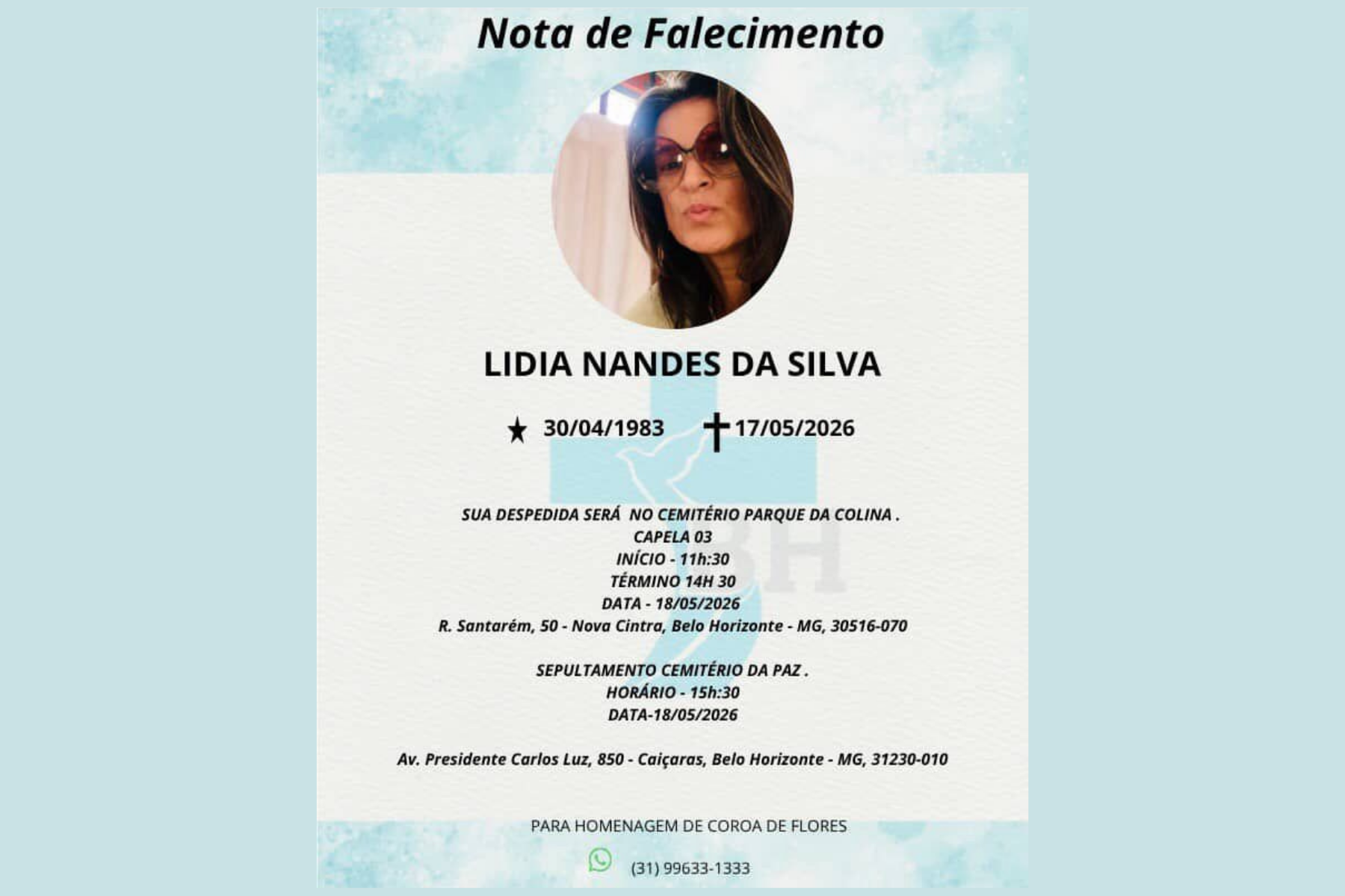 Corpo de mulher encontrada morta no Sagrada Família, em BH, é sepultado nesta segunda (18)