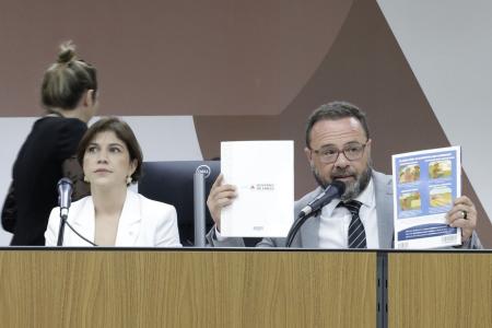 A controladora-geral do estado, Marcela Oliveira Dias, e o deputado estadual Leleco Pimentel (PT) durante audiência pública na ALMG