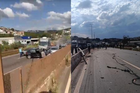 Engavetamento fecha pista do Anel Rodoviário no Betânia, em BH