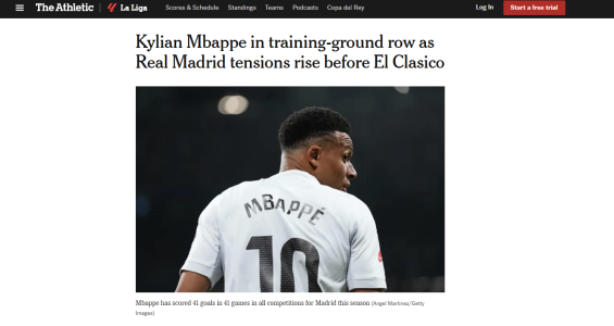 Mbappé se envolve em uma discussão durante treino • Repdrodução/Jornal The Athletic