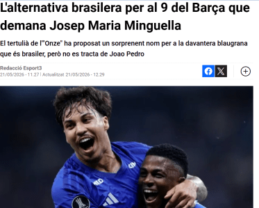 Publicação do 3 Cat, da Catalunha, sobre indicação de Kaio Jorge para o Barcelona • Reprodução / 3 Cat