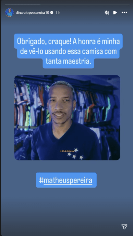 Stories de Dirceu Lopes • Reprodução/Instagram/dirceulopescamisa10