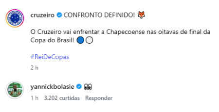 A reação de Bolasie ao sorteio que definiu Cruzeiro x Chapecoense pela Copa do Brasil • Reprodução/Instagram