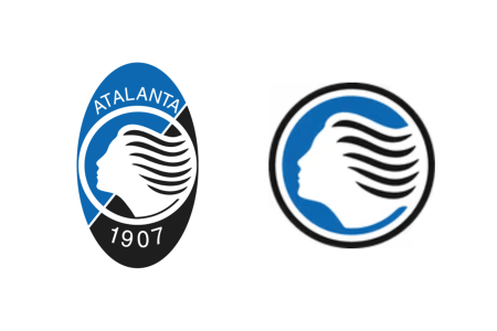 Antigo escudo da Atalanta (à esquerda) e novo escudo (à direita) • Divulgação Atalanta