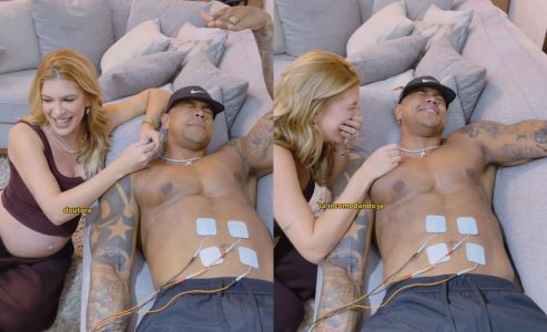Lore Improta se diverte ao ver Leo Santana sentir contrações