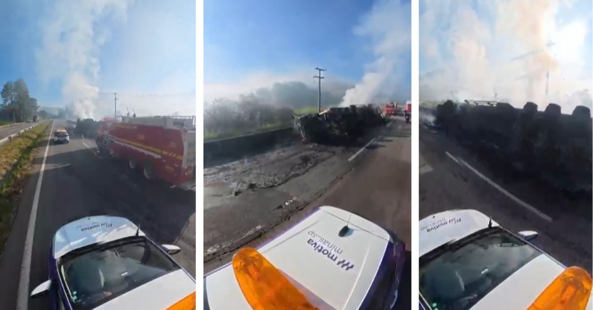 Incêndio em carreta com produtos químicos deixa um morto na BR-381
