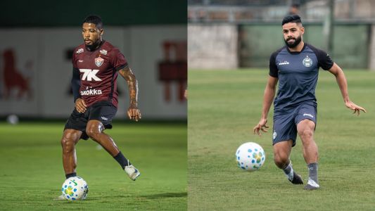 Marinho, do Vitória, e Felipe Jonatan, do Coritiba, durante treino das equipes