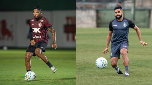 Marinho, do Vitória, e Felipe Jonatan, do Coritiba, durante treino das equipes