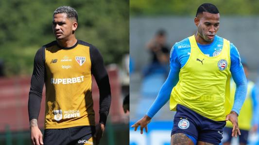 Luciano, do São Paulo, e Jean Lucas, do Bahia, durante treino das equipes