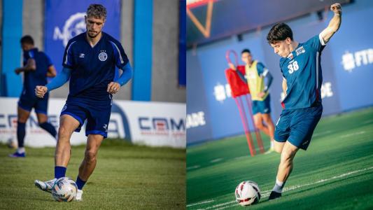 Jogadores de Confiança e Fortaleza durante treino das equipes