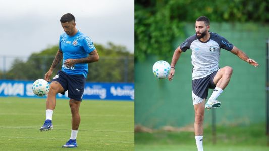 Kike Olivera, do Bahia, e Wagner Leonardo, do Grêmio, durante treino das equipes
