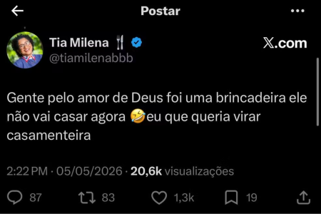 Milena esclarece rumores de casamento entre Juliano e Marina Sena • Reprodução/Redes Sociais
