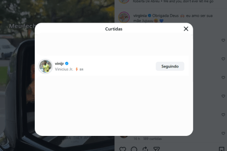 Vini Jr. curte publicação de Virginia • Reprodução | Redes Sociais