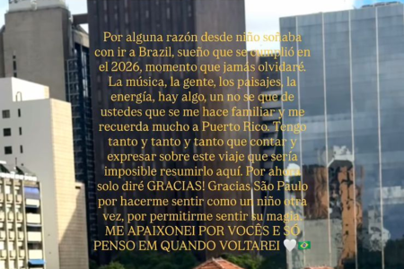 Recado de Bad Bunny ao Brasil • Reprodução | Redes Sociais
