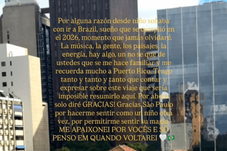 Recado de Bad Bunny ao Brasil • Reprodução | Redes Sociais