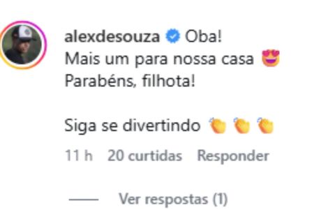 Comentário de Alex no post da filha • Reprodução/Instagram