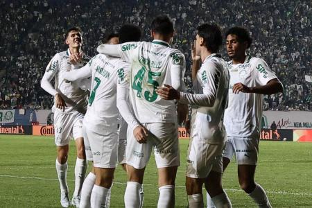 Jogadores do Palmeiras comemoram gol sobre o Jacuipense