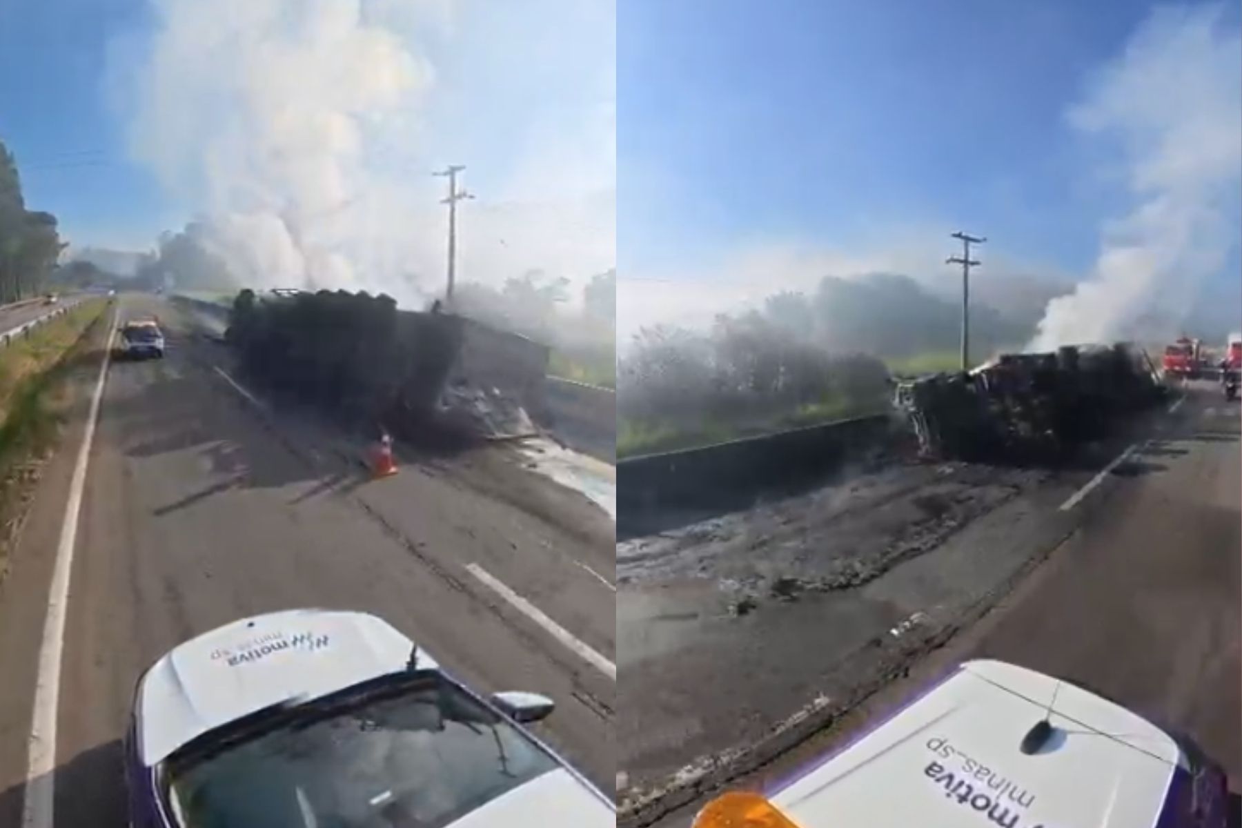 Morre motorista de carreta com produto tóxico que tombou na Fernão Dias