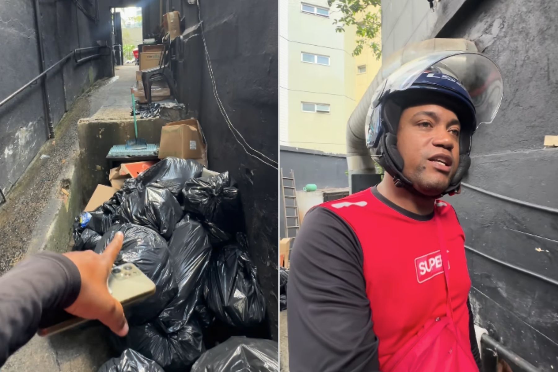 Lixo em área de espera de motoboy em BH: trabalhador diz que não é caso isolado