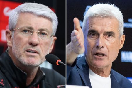 Montagem de fotos com Odair Hellmann, do Athletico-PR, e Luís Castro, doGrêmio