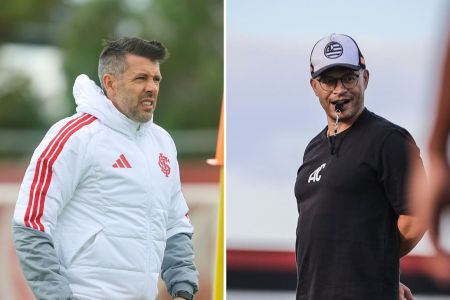 Montagem de fotos com os técnicos Paulo Pezzolano, do Inter, e Alex de Souza, do Athletic