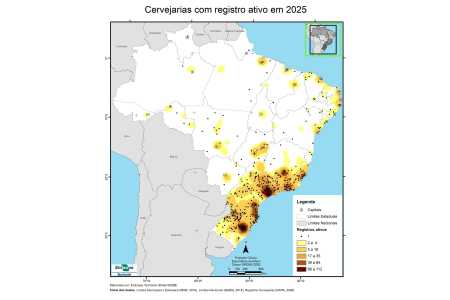 Mapa - Cervejarias com registro ativo em 2025 • Embrapa