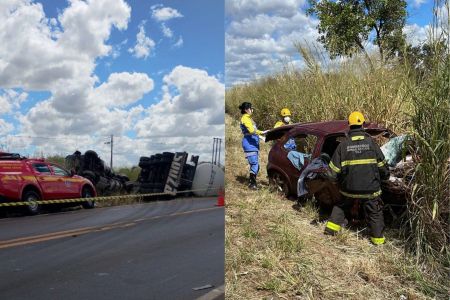 Acidente entre carro e caminhão deixa um morto na BR-497, em Uberlândia