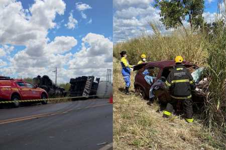 Acidente entre carro e caminhão deixa um morto na BR-497, em Uberlândia