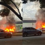 Carro pega fogo e complica trânsito na Avenida do Contorno, em Belo Horizonte