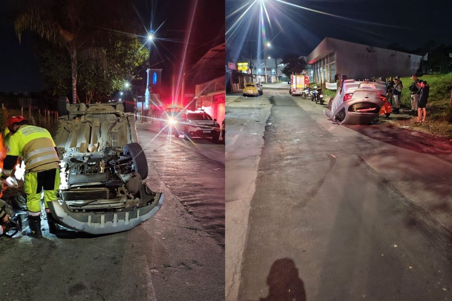 MG: motorista bêbado bate em carro estacionado e capota
