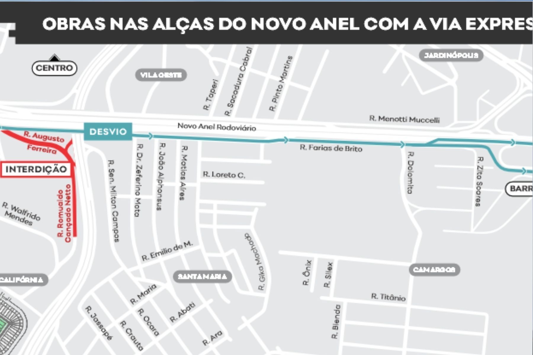 BH: obras no bairro Califórnia interditam acessos do Anel Rodoviário à Via Expressa