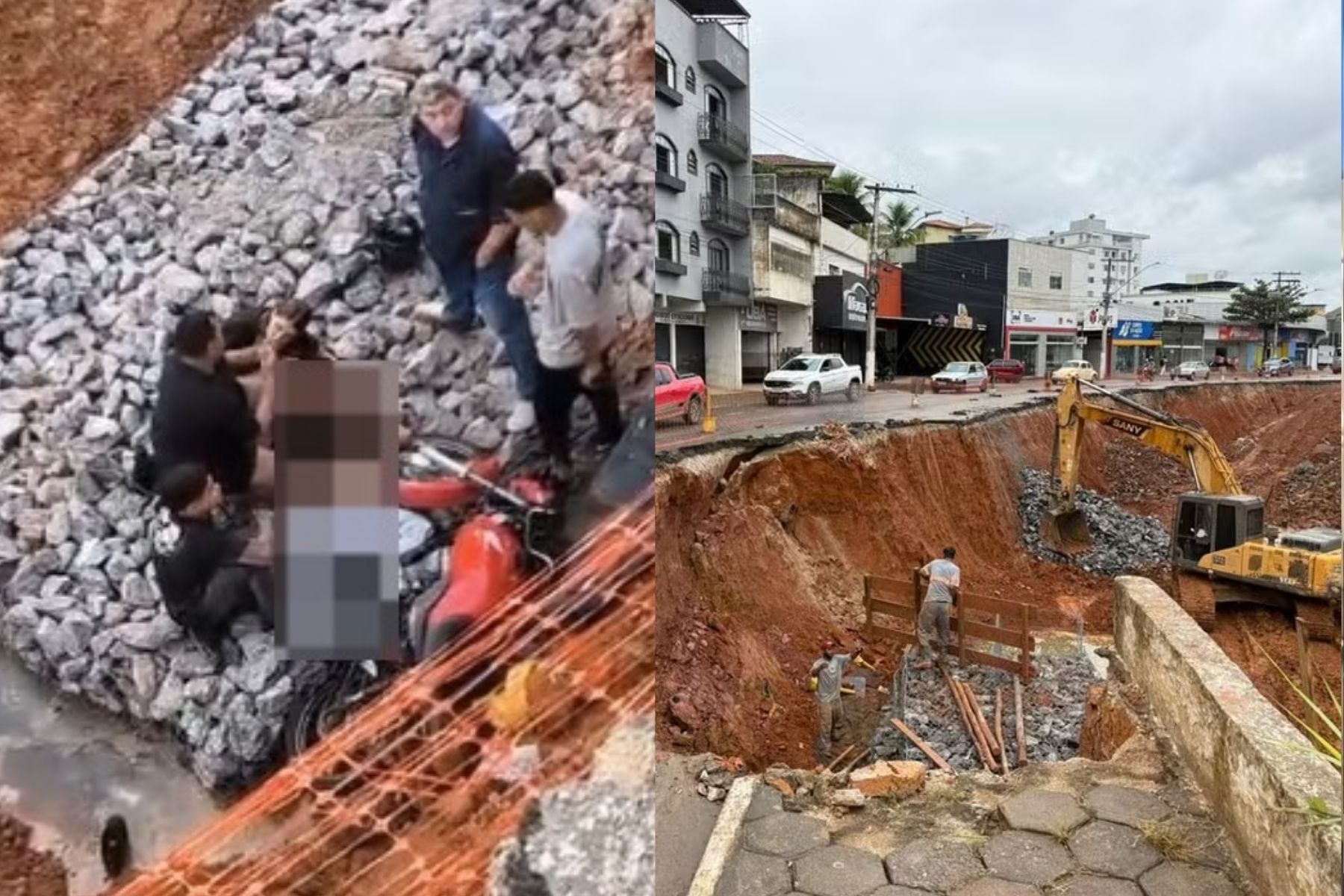 Vídeo: motociclista alcoolizado cai em cratera aberta pela chuva em Ubá