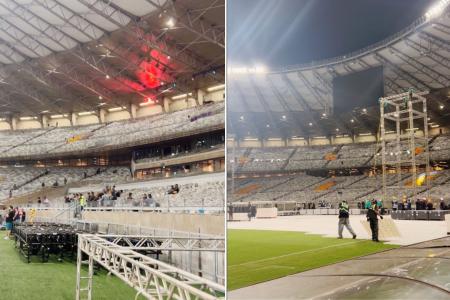 Trabalhadores já erguiam as torres de som e montavam o palco após Cruzeiro x Atlético