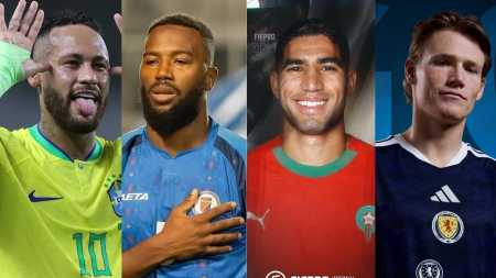 Neymar (Brasil), Duckens Nazon (Haiti), Hakimi (Marrocos) e Scott McTominay (Escócia) estarão no Grupo C da Copa do Mundo